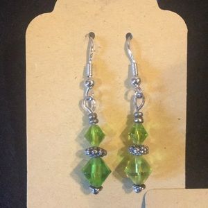 Green Bead & Silver Earrings